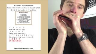 Row Row Row Your Boat for C harmonica with harp tabs (Children's Nursery Rhyme Lessons)