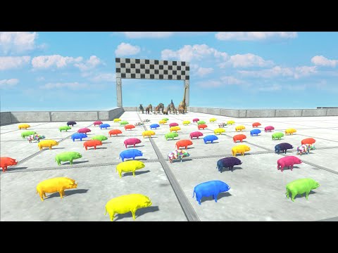 DINSOAUR CHASE SPEED RACE TO EAT AN COLOR PIG NEW MAP - Animal Revolt Battle Simulator