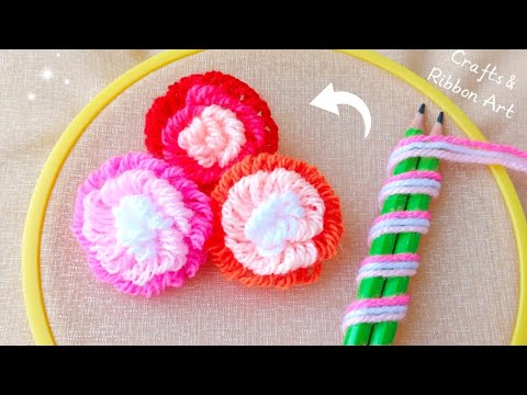 🌟💖 Super Easy Woolen Roses Making Trick with Pencil - You will Love It - DIY Woolen Flowers