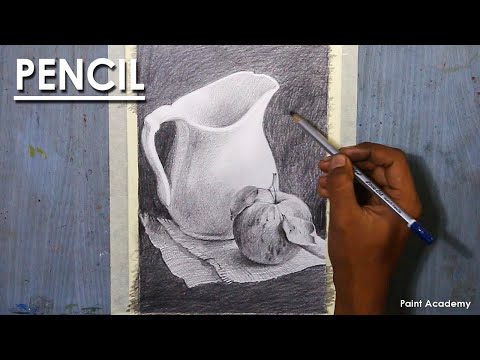 Still Life Drawing in Pencil Composition on Vase and Apple | step by step shading methods