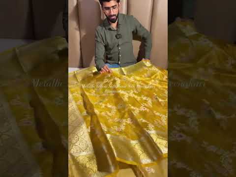 Metallic Lemon Yellow Soft Tissue Silk Banarasi Saree with Intricate Meenakari Weave Price ₹1799