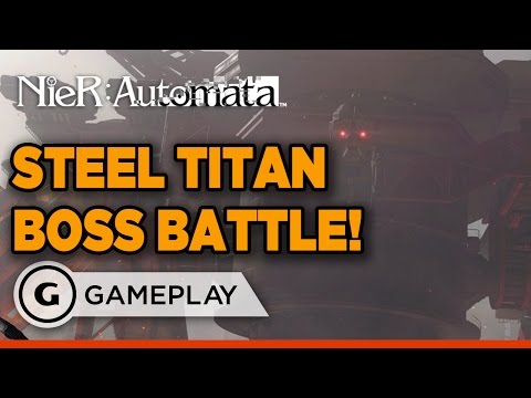 NieR Automata Demo - Steel Titan Boss Fight Gameplay