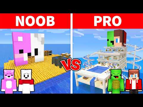 Mikey & JJ vs Friends - NOOB vs PRO: Sea House Battle in Minecraft (Maizen)