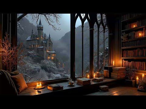 The Silent Winter Library | Dark Academia Ambience - Cozy Piano & Snowfall Reflections