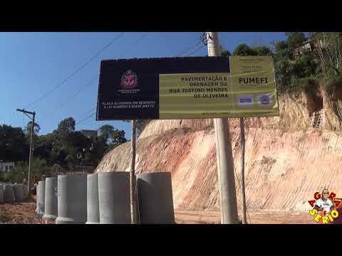 Placa da obra na Rua Justino mendes de Oliveira na Favela do Justinos