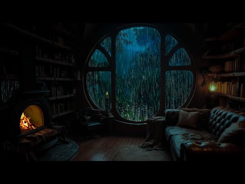 Rain & Fire Sounds in The Cozy Reading Cabin ⛈️ Heavy Rain on Window for Fall Asleep in 3 Minutes