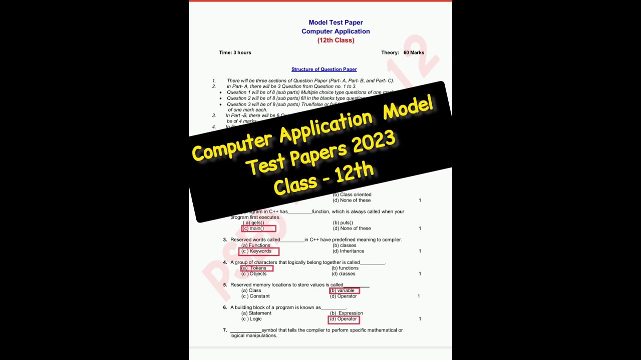 #class12#solved Computer Application #model #test #paper #2023 #pseb #computer #application #exam
