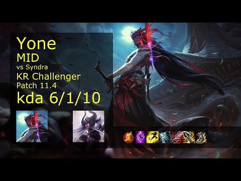 Yone vs Syndra Mid - KR Challenger 6/1/10 Patch 11.4 Gameplay // [롤] 요네 vs 신드라 미드