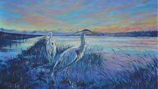 preview picture of video 'Herons at sunrise - High tide Saltfleet - Acrylics'