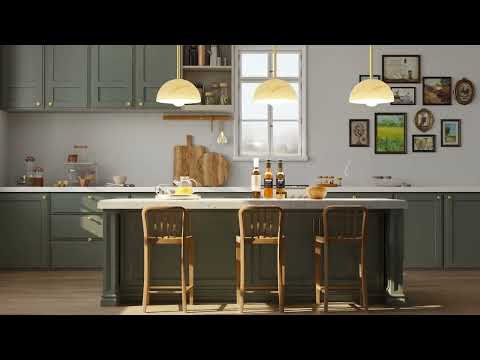 Modern minimalist glass pendant light with a gold frame, suitable for kitchen islands, dining rooms, and bars.