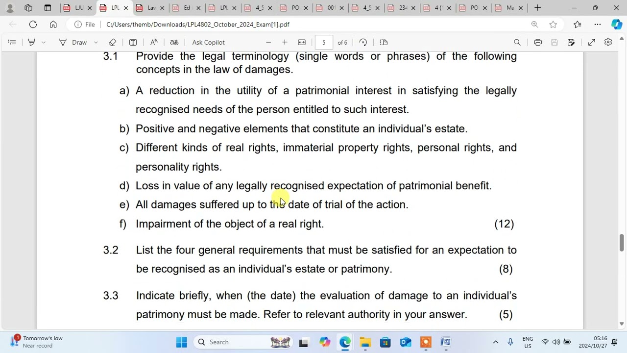 LPL4802 Law of damages portfolio semester 2 2024