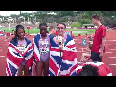 Alyson Bell and GB team-mates after 4x100m gold at Euro U23 Champs