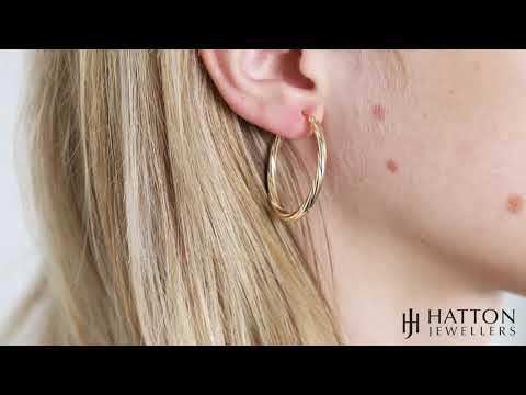 9ct Yellow Gold Oval Twist Hoop Earrings - 34mm