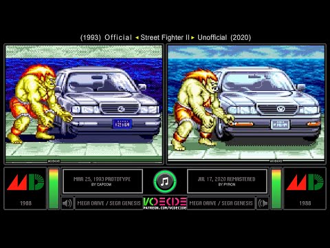 Prototype vs Remastered Version of Street Fighter II (Sega Genesis) Comparison - Dual Longplay