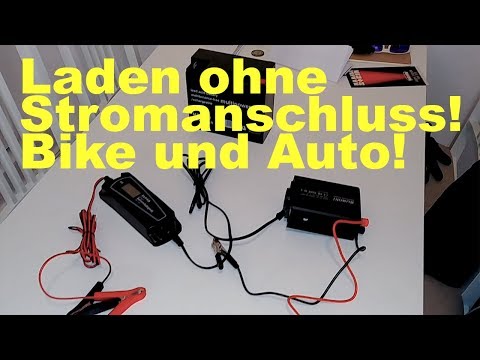 Charging a motorcycle or car battery without a power connection in the garage.