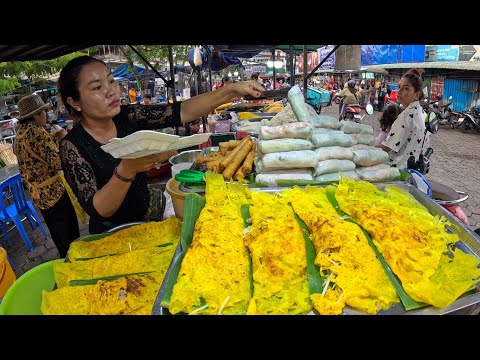 Best Cambodian street food @ Russian market, So Delicious Yellow Pancake, Noodles & Spring Rolls
