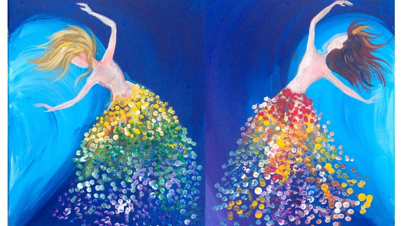 Easy painting Magical Sisters Dancing LOVE Acrylic Beginners Tutorial | TheArtSherpa