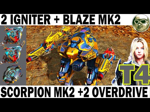 SCORPION 2 IGNITER & BLAZE MK2 + 2 OVERDRIVE UNIT 6 LVL WAR ROBOTS PILOT ISKRA T4 + 81% DAMAGE