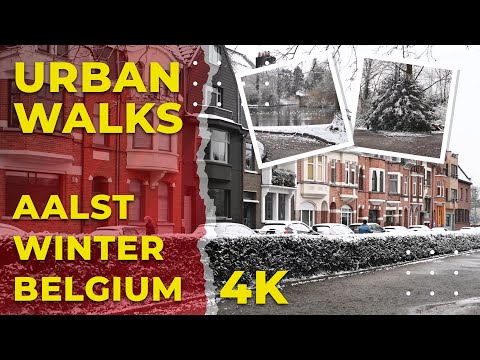 City park urban walk in Aalst Belgium on a snowy day in 4k UHD!