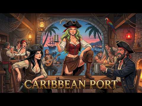 Caribbean Port 🏴‍☠️ 3 Hours of Upbeat Pirate Music | Sea Shanty & Tavern Ambience 4K