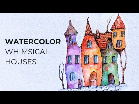 Simple Watercolor Ideas: Painting colorful Whimsical Houses 🖌️