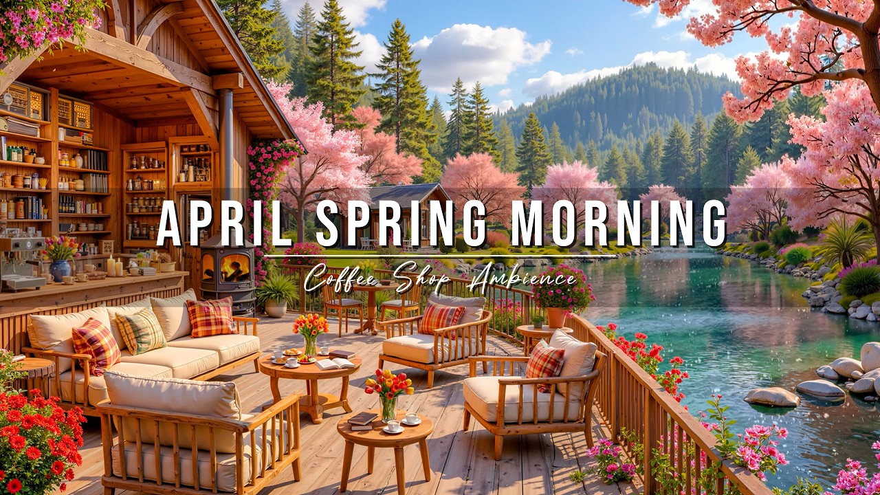 Peaceful April Spring Morning at Outdoor Coffee Shop Ambience 🌸 Relaxing Jazz Music for a Good Day