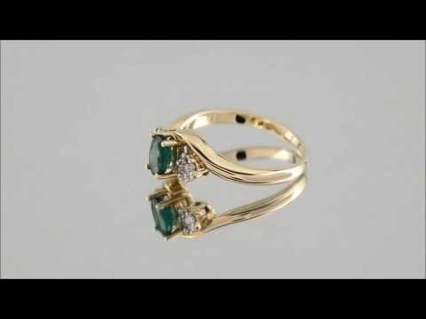 9ct Gold Diamond And Emerald Crossover Ring - D7504