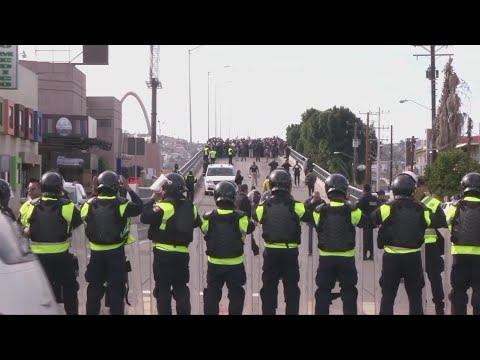 Local Immigration Advocates speak in support of the migrant caravan in Tijuana