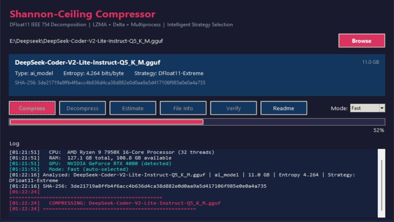 Shannon's-Ceiling Compressor Model: DeepSeek-Coder-V2-Lite-Instruct-Q5_K_M Compressing