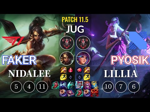 T1 Faker Nidalee vs DRX Pyosik Lillia Jungle - KR Patch 11.5
