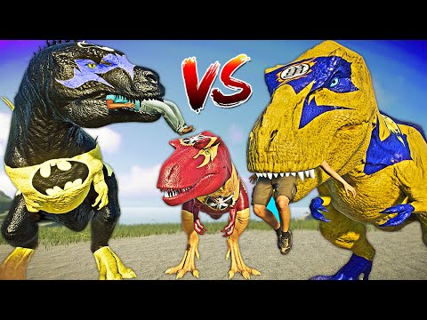 Dinosaurs Battleground! Wolverine Spinosaurus Vs Batman Godzilla & T-REX Jurassic World Evolution 2