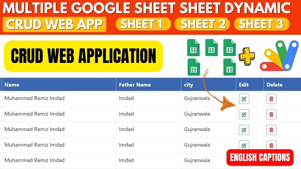 WEB APP Multiple Google Sheets CRUD | CRUD WEB APP | Mutli sheet crud web app | B11