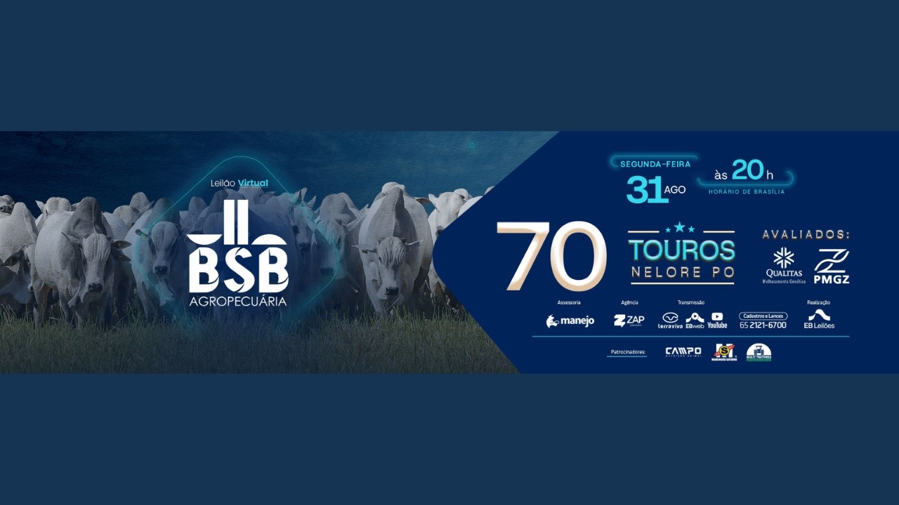 LEILÃO VIRTUAL GENÉTICA TOUROS BSB AGROPECUÁRIA | 31/08/2026 – 20H