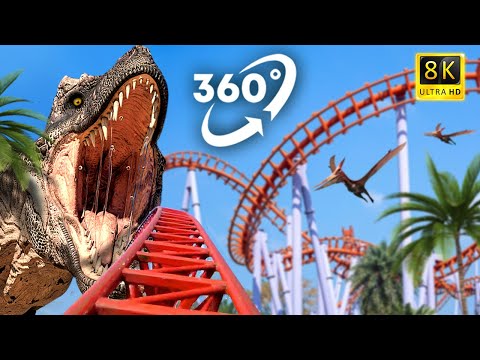 VR 360 video | Roller Coaster in Jurassic Dinosaur Park