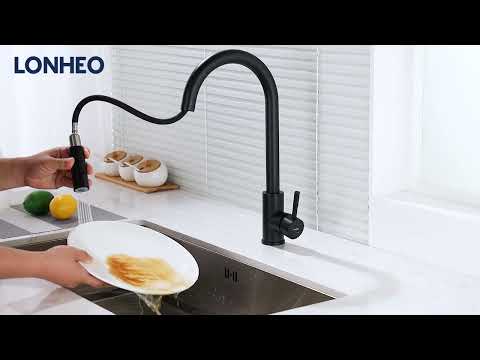 Lonheo Hochdruck Wasserhahn Küchenarmatur ausziehbar Brause Hoher Auslauf 360° Drehbar Spültischarmatur Küche Wasserhahn für Küchenspüle,Schwarz