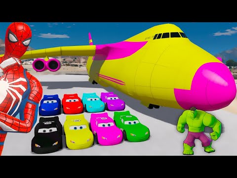 Spiderman McQueen Cars Transportation On Biggest Plane - GTA 5 Mods