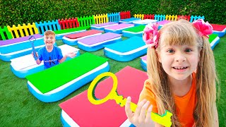 Diana and Oliver Inflatable Maze Challenge and Other Adventure Stories for Kids Mp4 3GP & Mp3