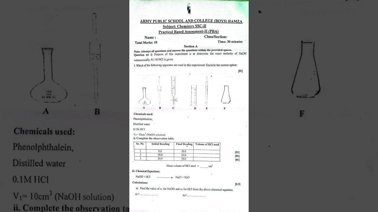 chemistry pba titration class 10 aps assessment 2
