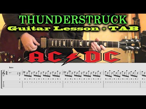 Thunderstruck AC/DC Intro / Main Riff / Guitar Solo - GUITAR TUTORIAL LESSON with TAB