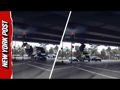 Dramatic Moment Truck Crashes Into Overpass in Florida