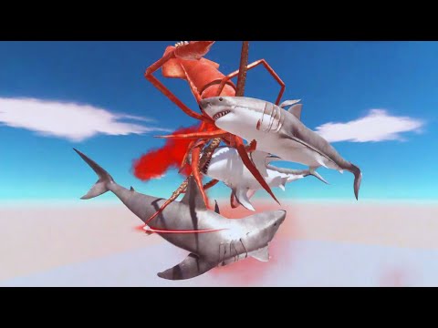 Great White Shark VS Collosal Squid - Animal Battle Simulator