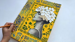 Unique Mixed Media Collage Art with Texture , Stencil & Velvet Powder | Vanoushe Art Master Class