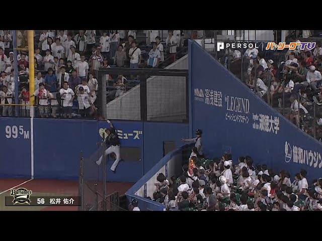 バファローズ・松井佑 フェンスを恐れないスーパーキャッチをマルチアングルで