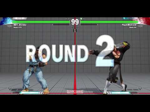 801 Strider Ryu Vs Flash Metroid Vega First to 5 Street Fighter 5V Gameplay