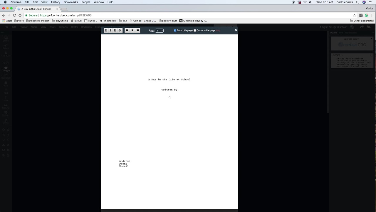 Save script to PDF in writerduet