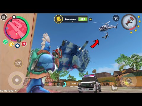 Rope Hero Vice Town (43 tons army tank throw on police helicopter) powerful Gravity Gun - HD