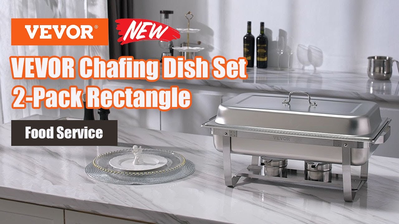 VEVOR 2-Pack Rectangle Chafing Dish Set 2 Full-Size 8Qt Pan 4 Half-Size 4Qt Pans