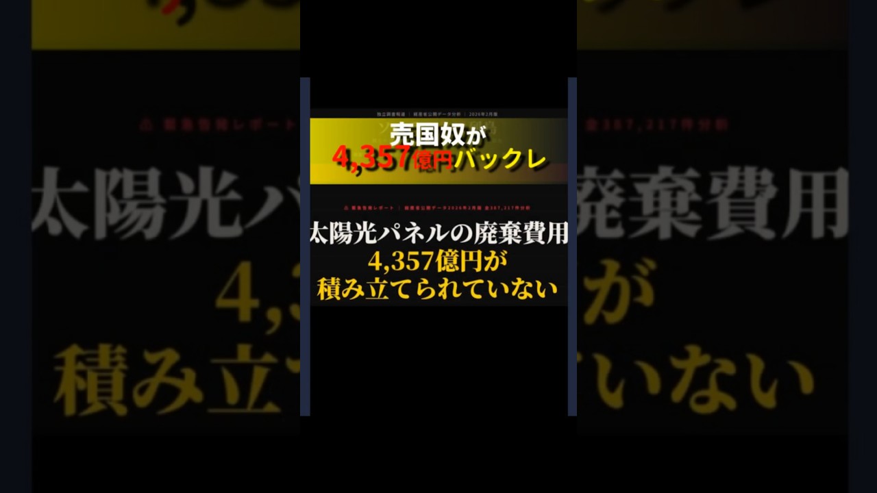 太陽光パネルの廃棄費用4,357億円が積み立てられていない全国387,217件のFIT認定設備（太陽光）を分析。99%超の事業者が積立義務を怠り、そのツケは国民に転嫁される。