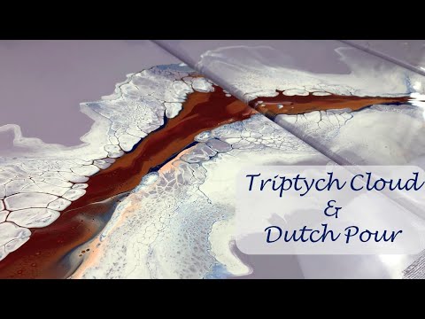 Triptych Cloud Pour & Dutch Pour Lilac - Acrylic Pouring Technique