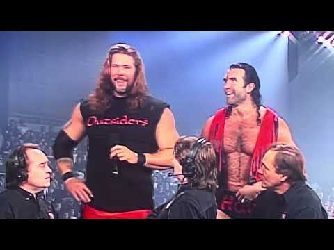 Tony Schiavone, Larry Zbyszko & Mike Tenay are interrupted on WCW Nitro by nWo Outsiders Hall & Nash